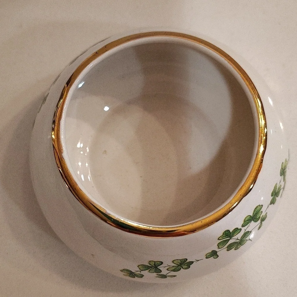 Carrigcraft County Cork Ireland  creamer sugar clover print white green gold rim